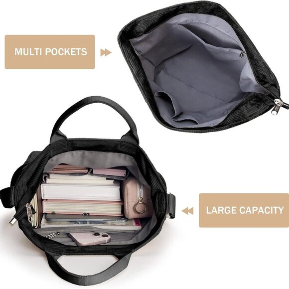 Corduroy Tote Bag Large Multi-Use Casual Work Travel Women - Picture 4 of 8